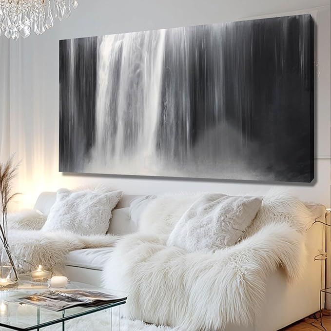 Black Wall Art White Wall Decor Waterfall Wall Pictures Abstract Wall Art Room Decor Canvas Poster Photos for Bedroom Living Room 24"x48"