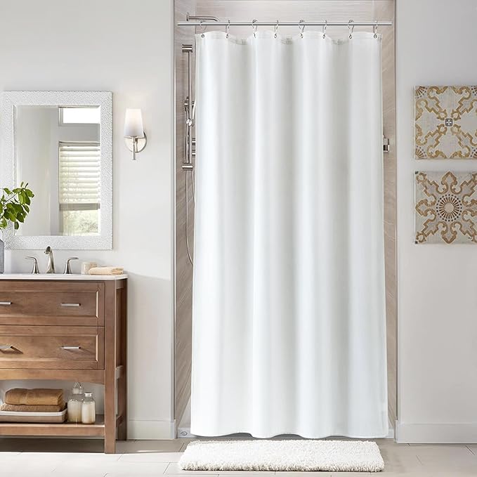 Naturoom 42 Inch White Shower Curtain, Linen Textured Fabric Shower Curtain Set with Hooks, Simple Elegant Modern Farmhouse Country Ultra Thick Bath Curtains for Bathroom, Water Repellent, 42x72