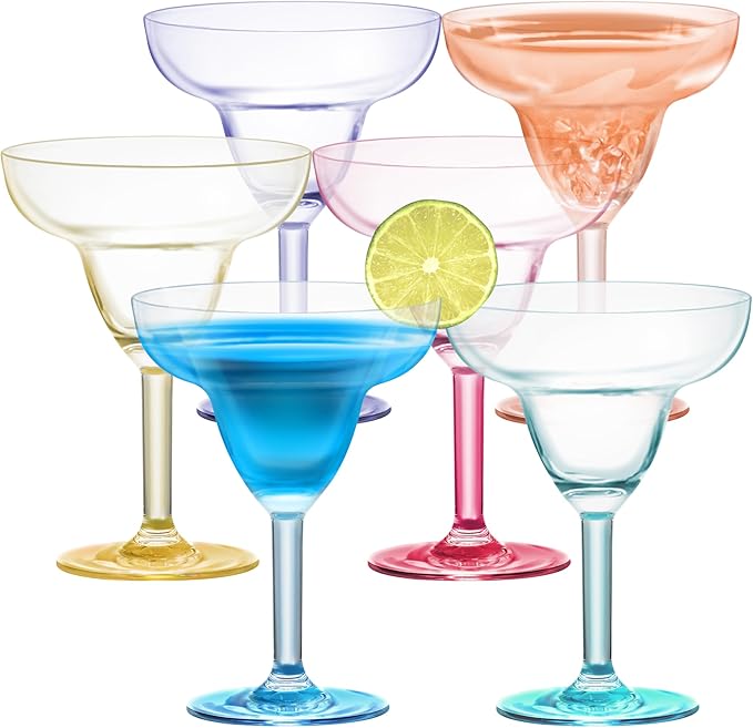 KOXIN-KARLU Classic 12 ounce Plastic Margarita Glasses Acrylic Glasses, set of 6 Multicolor