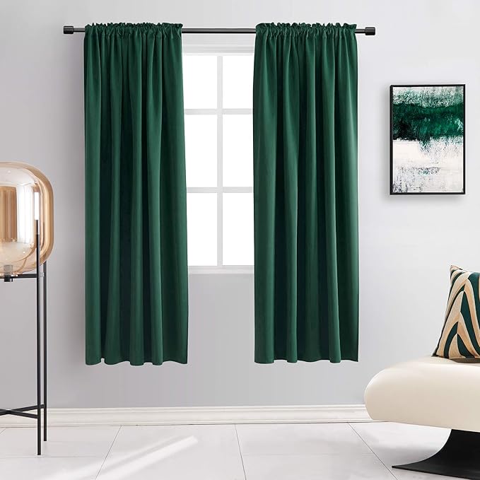 DONREN Hunter Green Blackout Thermal Insulating Window Curtains for Bedroom - 52 Inch Width Curtains Panels with Rod Pocket (52 by 63 Inch,2 Panels)