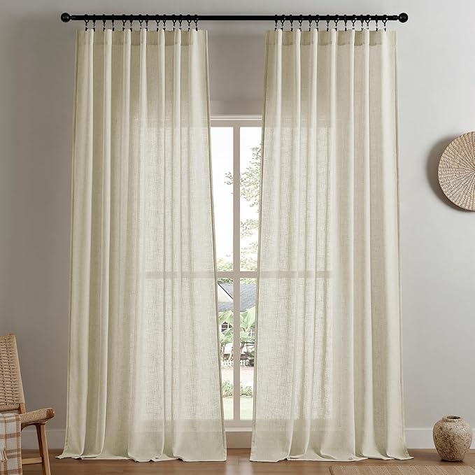 Joydeco Linen Curtains 96 Inch Length 2 Panel Sets,Light Filtering Curtains for Bedroom 52 Inch Wide Living Room Drapes with Back Tabs & Rod Pockets (W52 x L96 Inch, Linen)