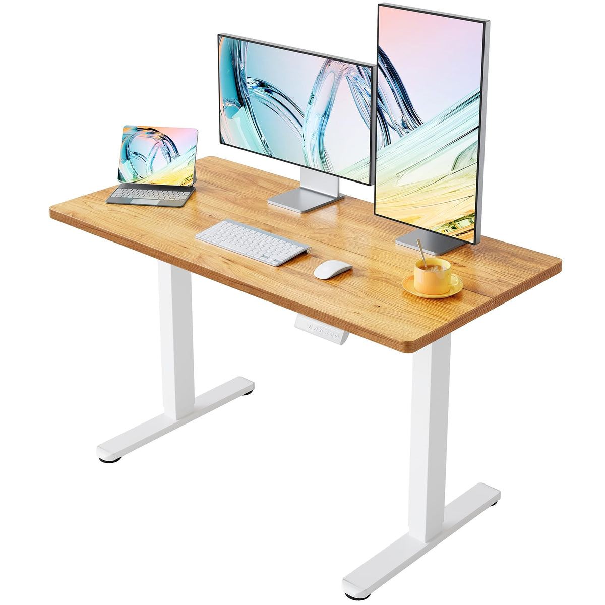 HUANUO 48x24 Inch Electric Standing Desk, Adjustable, Light Vintage Brown