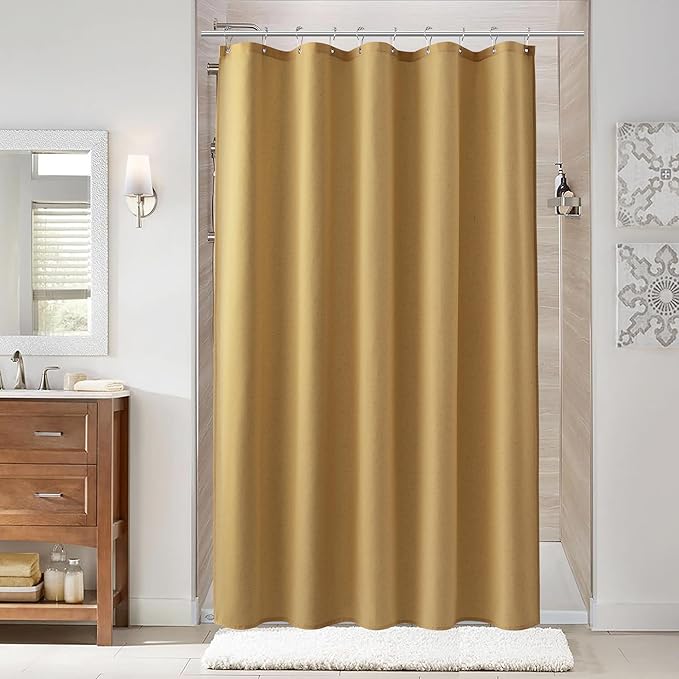Naturoom 72 Inch Shower Curtain - Stall Narrow Half Linen Ultra Thick Fabric Shower Curtain Set with Hooks, Boho Farmhouse Rustic RV Camper Bath Curtains for Bathroom, Gold, 72x84