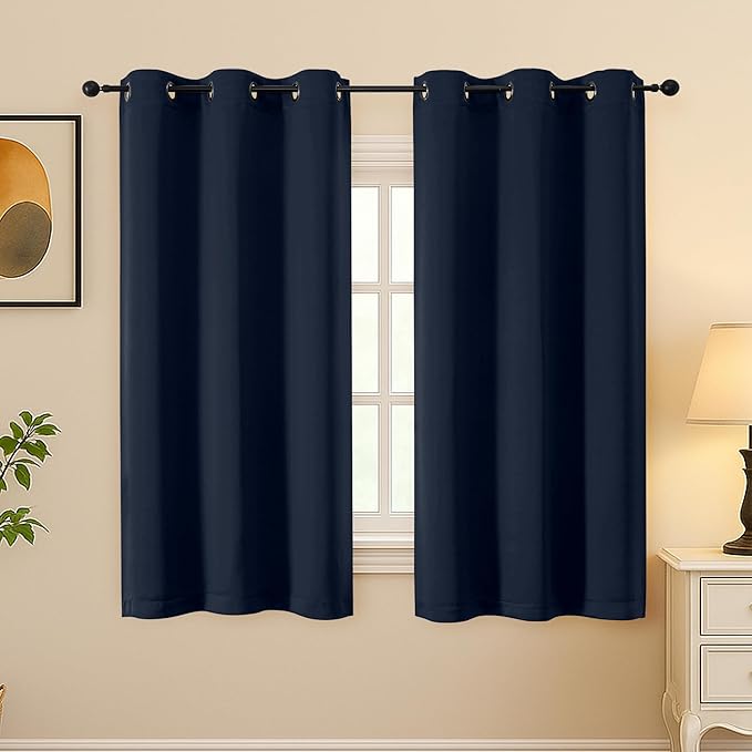 Simplebrand Navy Blue Curtains for Bedroom 63 Inch Length 2 Panels Set, Room Darkening Thermal Insulated Energy Saving Curtains for Nursery, Grommet Solid Soft Window Treatment Drapes, W40 x L63