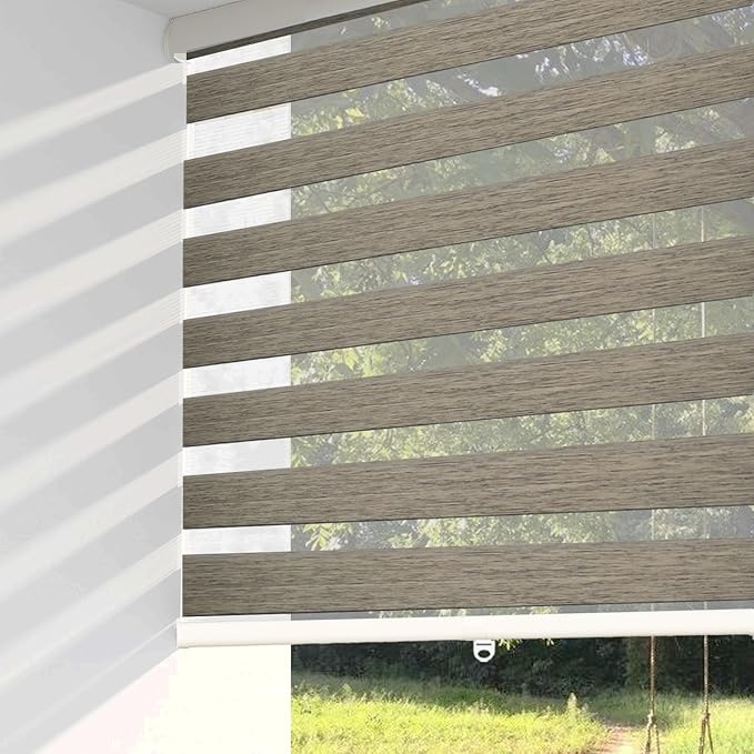 Shadesu Cordless Zebra Blinds for Windows, 20" W x 72" H, Brown, Dual Layer Free-Stop Zebra Shades, Light Control for Day and Night, Sheer Blinds for Indoor Windows, Bedroom, Kitchen
