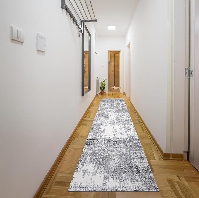 Keen Home Design Area Rugs - 2x18 Non-Shedding, Abstract Rugs for Kitchen, Living Room, Bedroom, Dining Room, Entryway - Size: 2'8" x 18', Abstract Cream/Grey