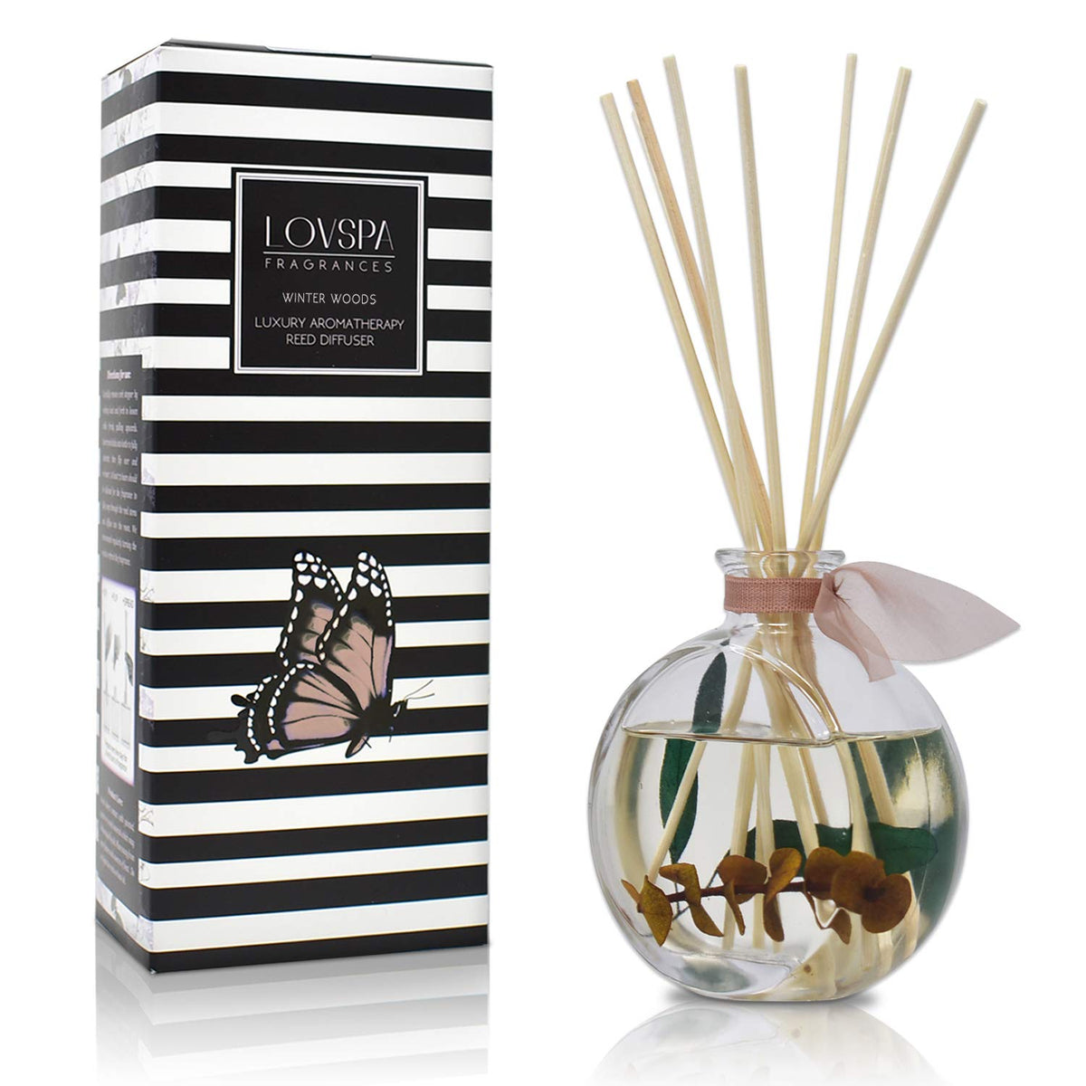 LOVSPA Reed Diffuser Set, Winter Woods Scented Oil Diffuser with Sticks, Home Fragrance Accessories for Bathroom Shelf Decor, Aroma Diffusers for Home or Office Desk, USA Made
