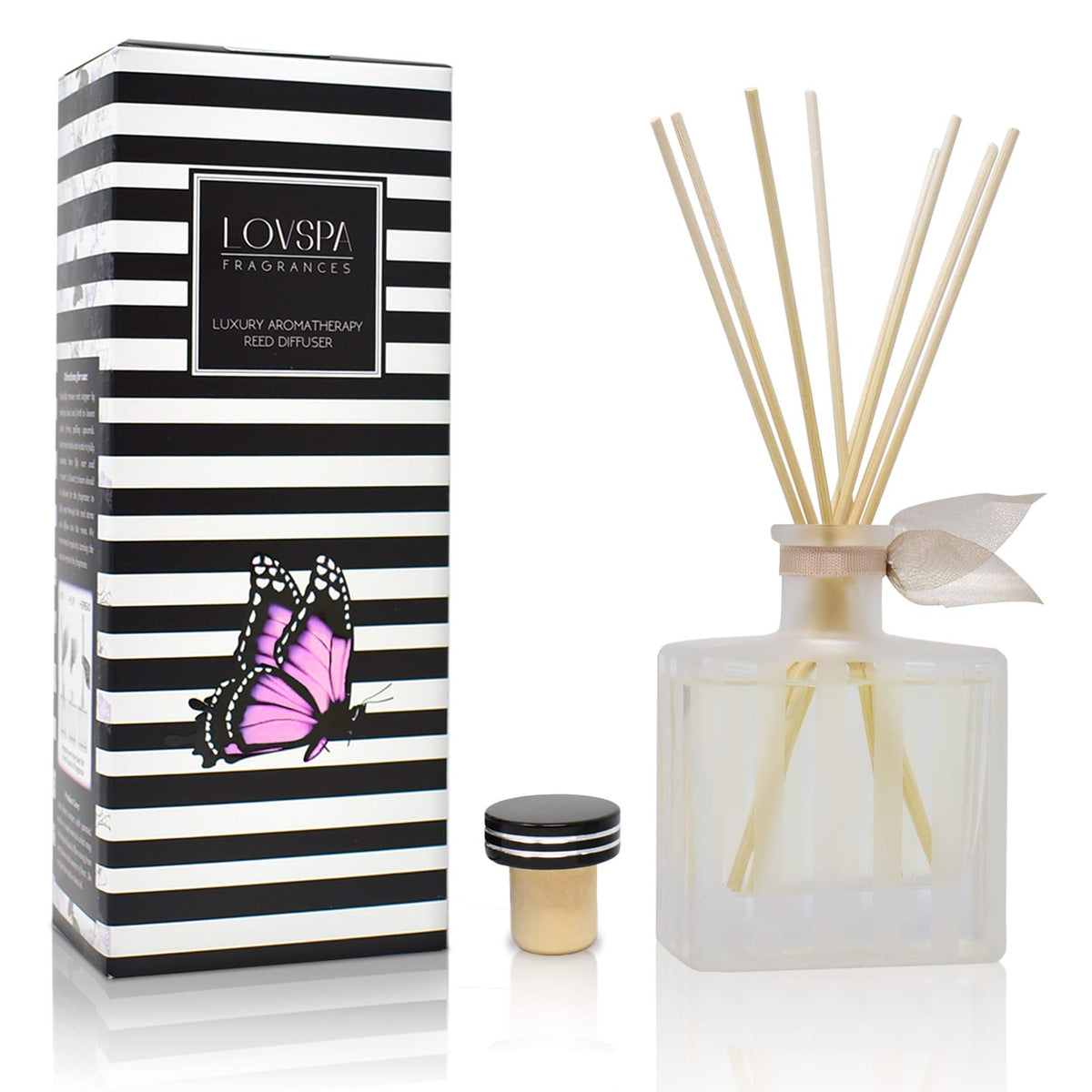 LOVSPA Reed Diffuser Set, Vanilla & Patchouli Scented Oil Diffuser with Sticks, Home Fragrance Accessories for Bathroom Shelf Decor, Aroma Diffusers for Home or Office Fall Decor, USA Made