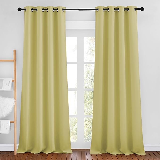 NICETOWN Paler Yellow Room Darkening Curtains for Living Room, Grommet Thermal Insulated Window Drapes Room Divider Blinds Sound Reducing for Living Room, W46 x L102, 2 Pieces
