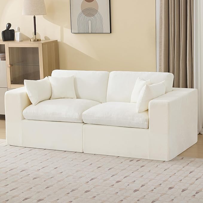 88''Cloud Boneless Sectional Couch, Modular Sectional Sofa Deep Seat, Upholstered Convertible Comfy Loveseat Chenille Memory Foam Sofa Couches for Living Room, Beige