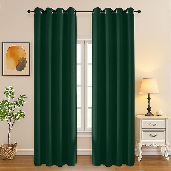 Simplebrand Ever Green Curtains for Bedroom Living Room 96 Inches Long 2 Panels Set, Room Darkening Thermal Insulated Curtains & Drapes, Solid Grommet Noise Reducing Window Treatment, W50 x L96 Inch