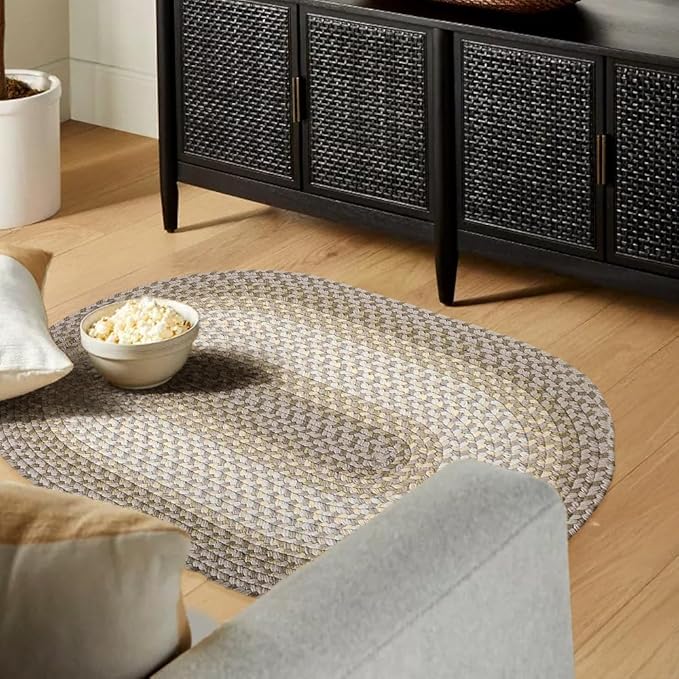 Tranquility TQ62 Frost 4' x 6' Oval - Braided Area Rug, Home Decor, Floor Mat or Bedroom Rug - Easy Care, Ideal for High Traffic Areas in Hallway and Living Room - Made in USA