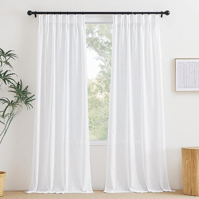 NICETOWN White Sheer Curtains 84 inches Long - Pinch Pleated Rod Pocket & Back Tab Airy & Lightweight Elegant Window Covering with Light Filtering for Bedroom/Living Room (2 Panels, W42 x L84)