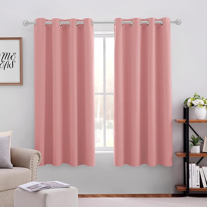 HOMEIDEAS Coral Blackout Curtains for Bedroom 52 X 63 Inch Length 2 Panels Set Room Darkening Bedroom Curtains, Soundproof Thermal Grommet Window Curtains for Living Room