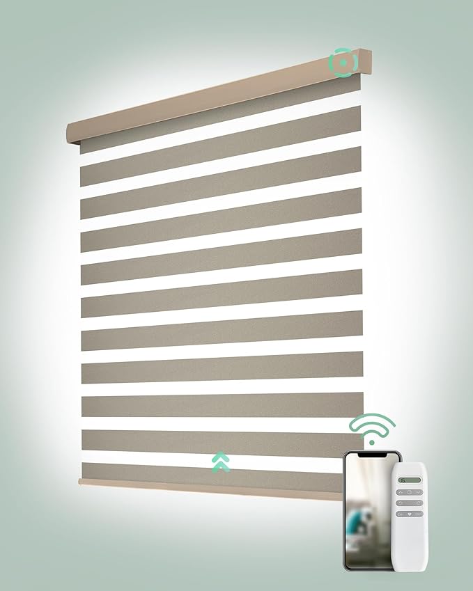 Yoolax Motorized Zebra Blinds, Remote Zebra Shades for Indoor Windows, Motorized Shades with Remote Light Control Horizontal Window Blinds Custom Size(60% Shading Sandy Yellow)
