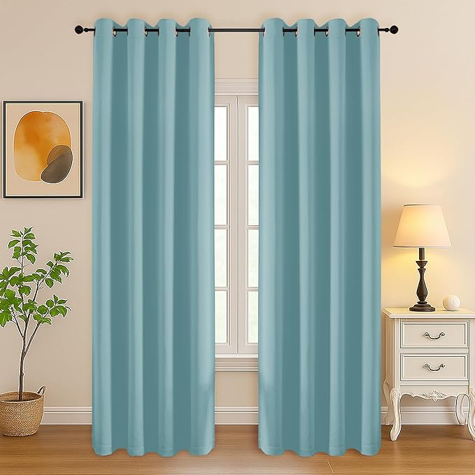 Simplebrand Aqua Curtains for Bedroom Living Room 90 Inches Long 2 Panels Set, Room Darkening Thermal Insulated Curtains & Drapes, Solid Grommet Noise Reducing Window Treatment, W50 x L90 Inch