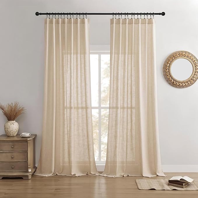 Joydeco Linen Curtains 72 Inch Length 2 Panel Sets,Light Filtering Curtains for Bedroom 52 Inch Wide Living Room Drapes with Back Tabs & Rod Pockets (W52 x L72 Inch, Ecru)