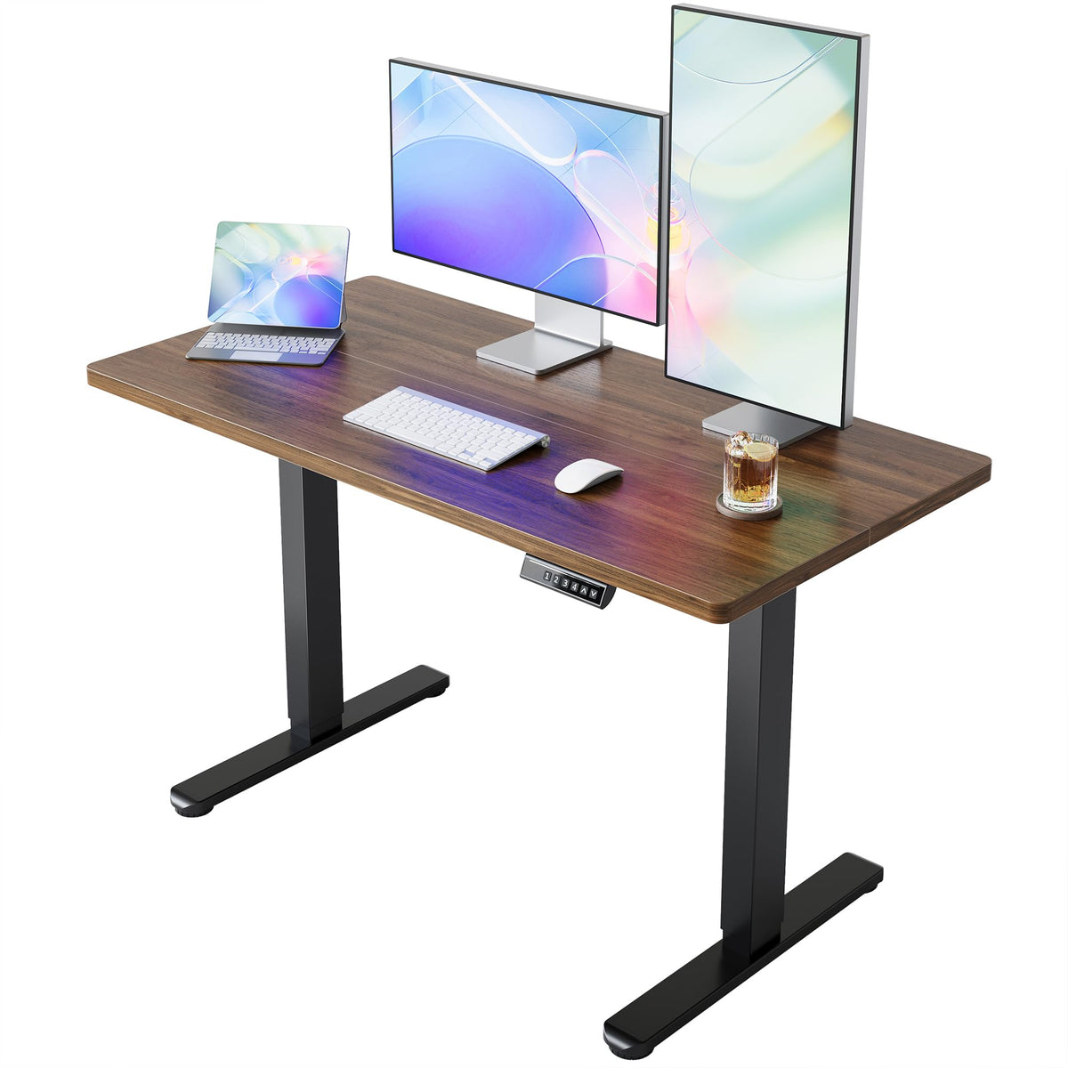 HUANUO 48x24 Inch Electric Standing Desk, Height Adjustable, Walnut