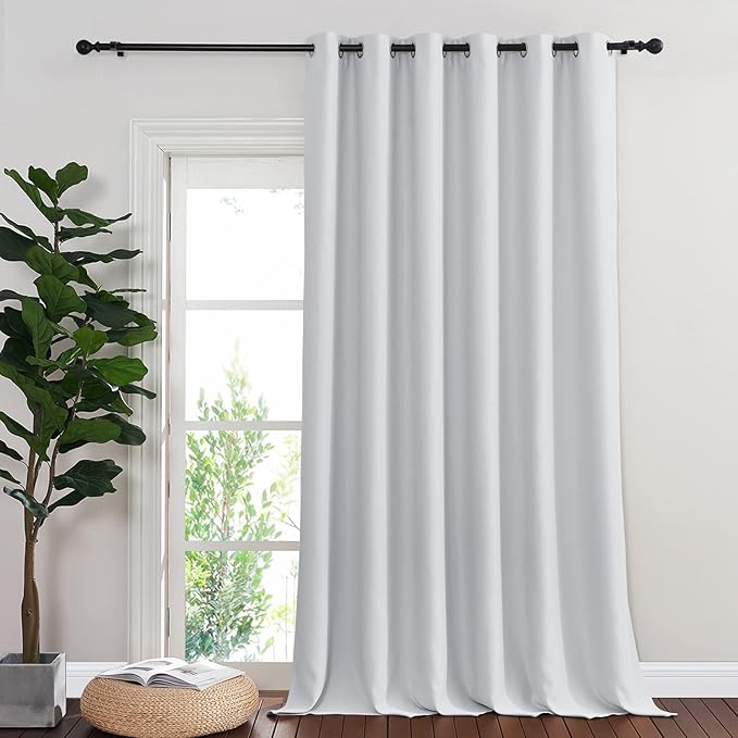 NICETOWN Patio Door Curtain Room Darkening Drapes, Grommet Light & Heat Blocking Room Divider Curtain Panel Window Drape for Bedroom, Greyish White, W80 x L144, 1 Panel