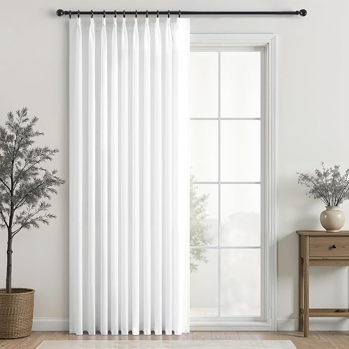 Topfinel 84 Inches Long Pinch Pleated Semi Sheer Curtains,Beige White Blended Light Filtering Window Curtains 84 Length for Living Room Bedroom Pinch Pleat Drapes with Hooks 1 Panels 60" Wx84 L