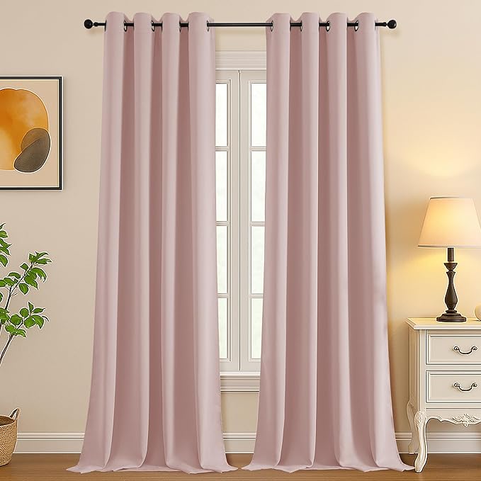 Simplebrand Blush Room Darkening Curtains for Bedroom Living Room 108 Inches Long 2 Panels Set, Thermal Insulated Curtains & Drapes, Solid Grommet Noise Reducing Window Treatment, W50 x L108 Inch