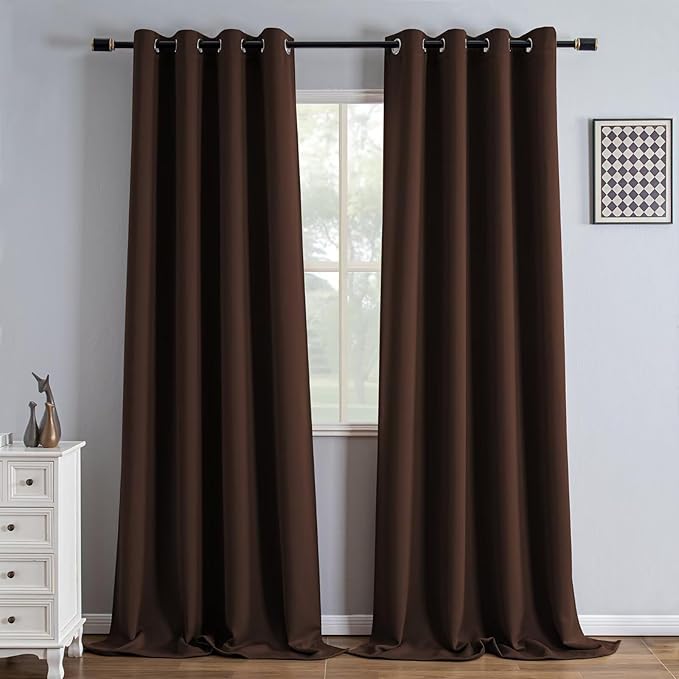 Blackout Curtains 108 Inch Length 2 Panels Set, Black Out Curtains for Bedroom 108 Inch Long, Grommet Energy Saving Room Darkening Drapes for Living Room Window Chocolate(W52 x L108)