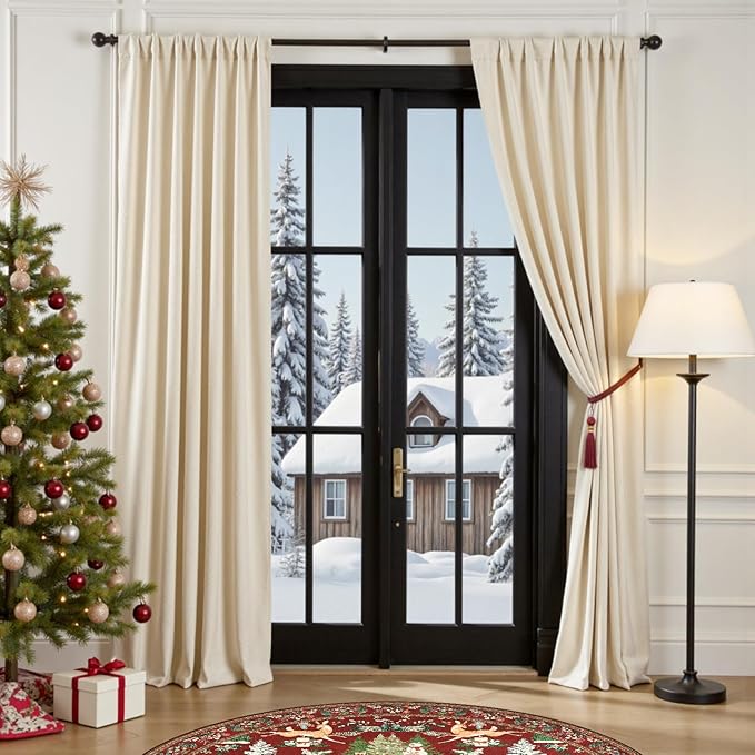 Lazzzy Blackout Velvet Curtains for Living Room Bedroom 96 Inch Long Insulated Lined Drapes Rod Pocket Modern Window Treatments 2 Panels Set Vanilla White
