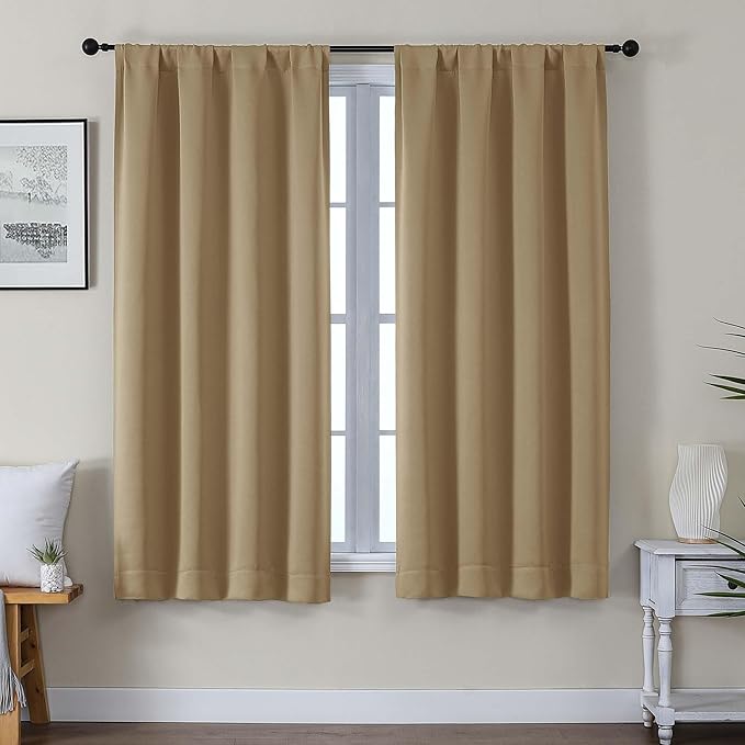 Gwine Blackout Curtains for Living Room 63 Inch Long, Thermal Insulated Window Treatment Black Out Curtains for Bedroom Decor with Rod Pocket, Each 40" Wx63 L, Taupe, 2PCS
