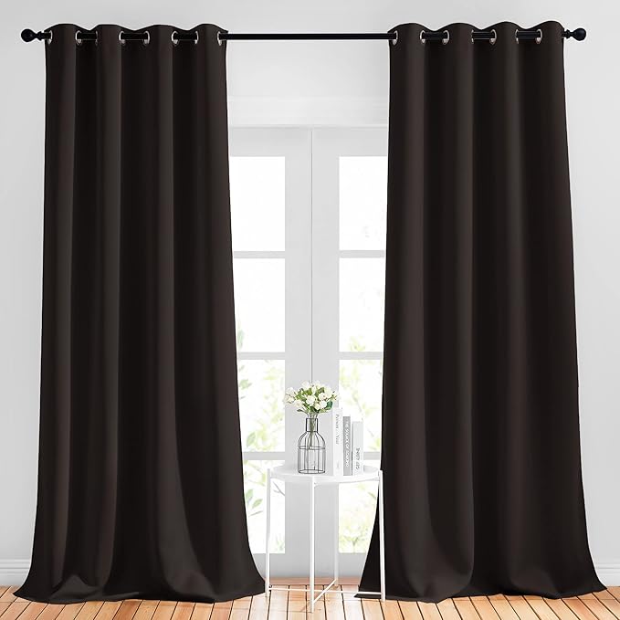 NICETOWN Blackout Thick Window Curtains - (W52 x L108, Brown, 2 Panels) Thermal Insulated Grommet Drape Panels for Bedroom and Living Room