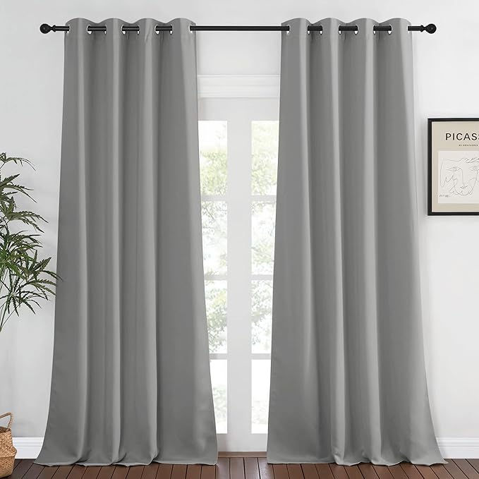 NICETOWN Extra Long Blackout Curtain Drape - (52 by 108-inch, Silver Grey, 1 Panel) Window Treatment Light Blocking Privacy Curtain Panel for Home Decoration