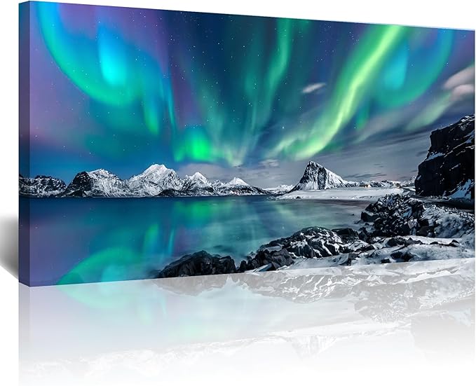 Blue Aurora Scenery Canvas Pictures Artwork Framed Canvas Wall Art For Living Room Large Size Wall Decor For Office Bedroom Wall Decorations Paintings Ready To Hang 30" X 60"