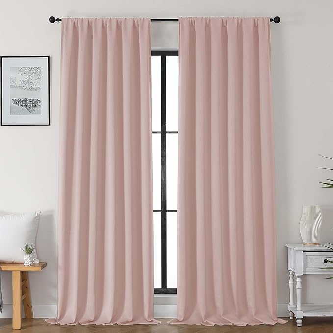 Gwine Blush Pink Blackout Curtains for Bedroom 96 Inch Length, Room Darkening Energy Saving Black Out Curtains for Living Room, Window Treatment Drapes with Rod Pocket, Each 50" Wx96 L, 2PC