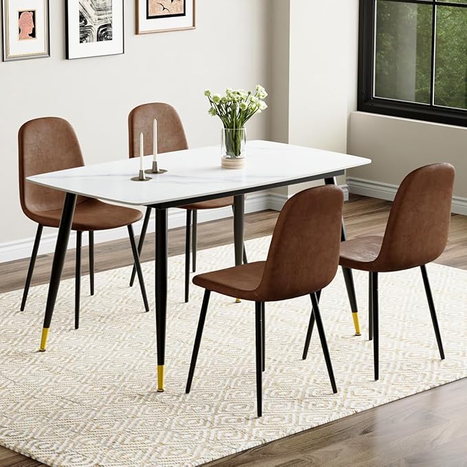 Small Dining Table Set for 4, Dining Room Table Set for 4, Sintered Stone Kitchen Table Top and Modern Chairs Set of 4 for Kitchen Dining Room, Small Space