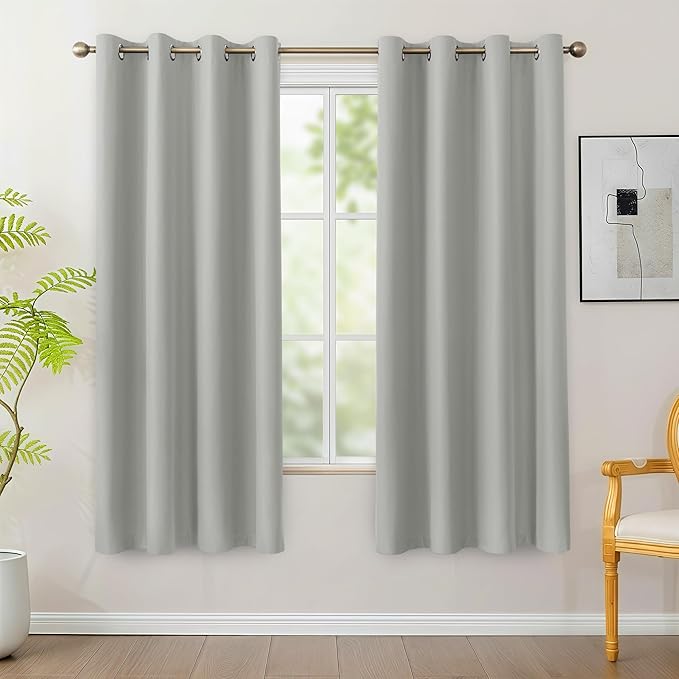 BONZER 100% Blackout Curtains 4 Panels - Thermal Insulated Light Blocking Window Drapes, Single Layer Total Room Darkening Curtain with Black Laminated Backing for Bedroom, 54 x 72 Inch, Silver Grey
