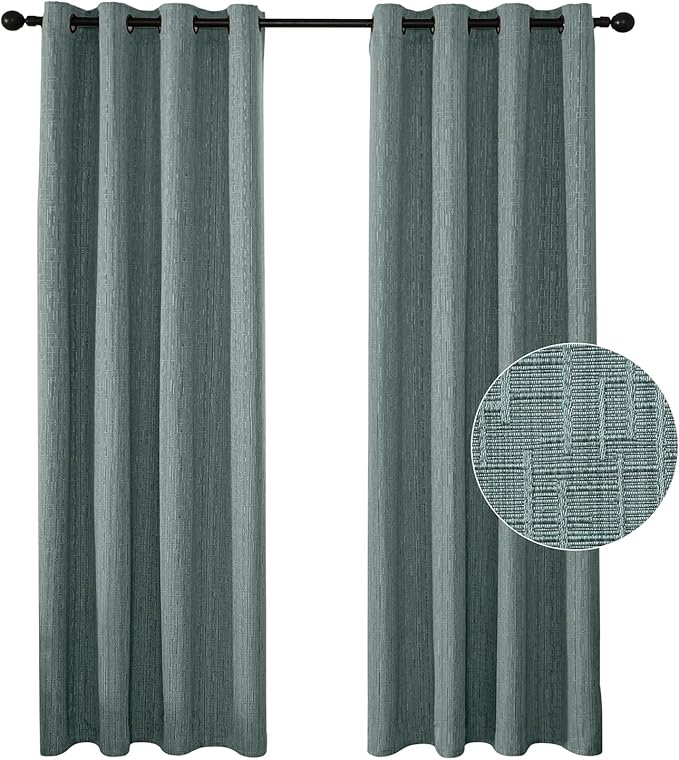 Jacquard Linen Curtains 108 inch Length 2 Panels Thick Faux Linen Blended Window Drapes Burlap Textured Curtains with Grommet for Living Room Bedroom Farmhouse (52x108 Lake Blue) Natural