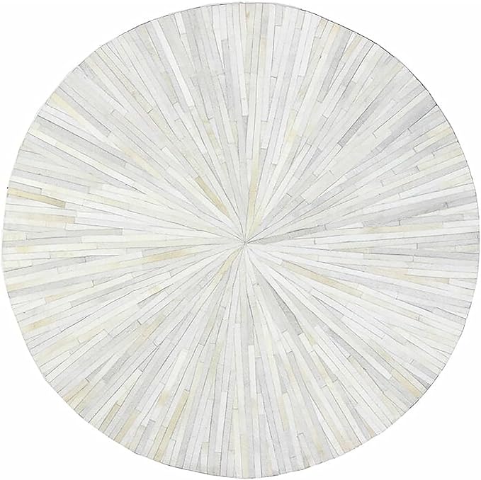 10X10 ft Round Rug, Leather Circle Area Rug - Luxurious Cowhide Handmade Leather Carpet - Hair On Natural Stripe Design for Bedroom, Living Room Rugs