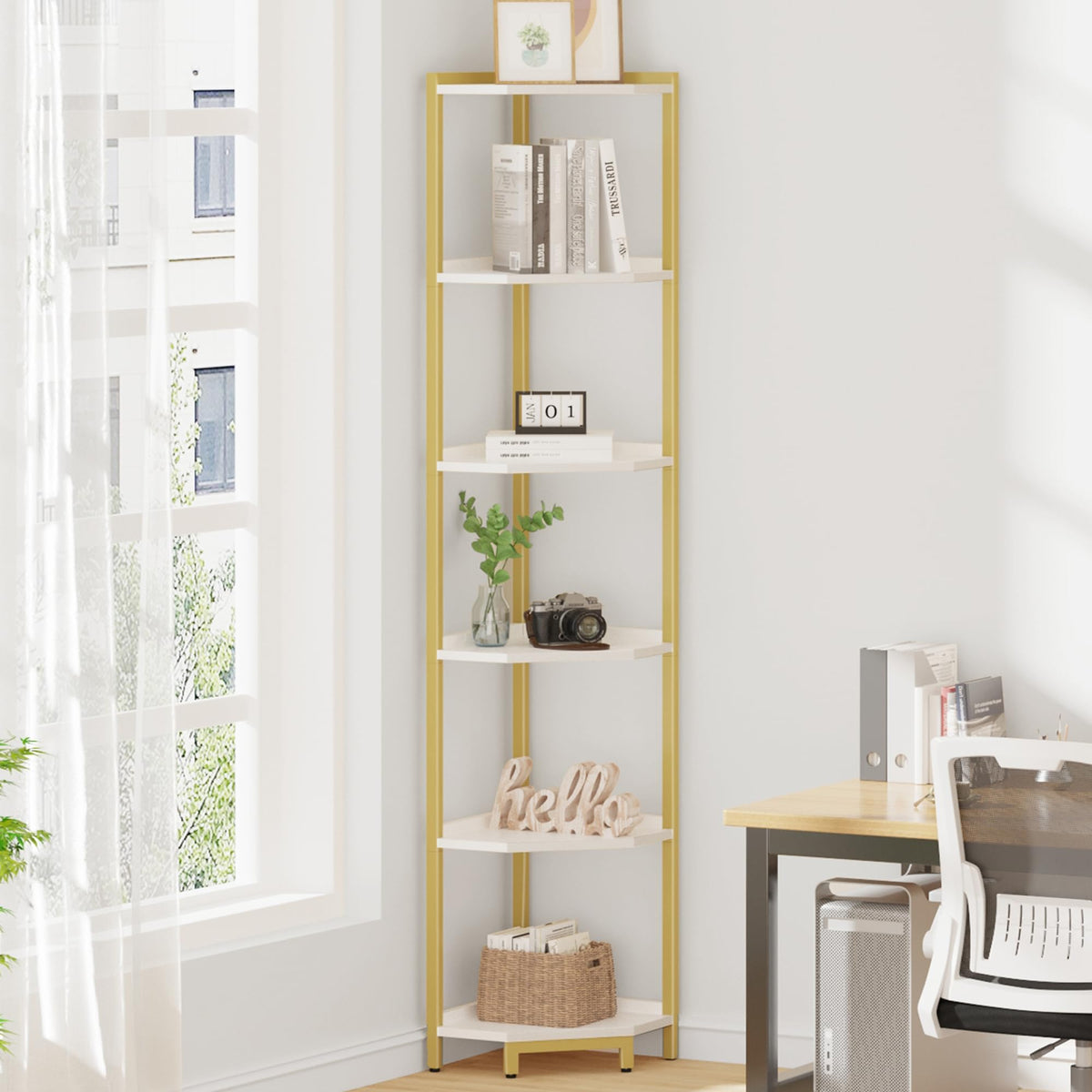 Hzuaneri Corner Shelf Stand 6-Tier Corner Bookshelf Storage Standing Shelf