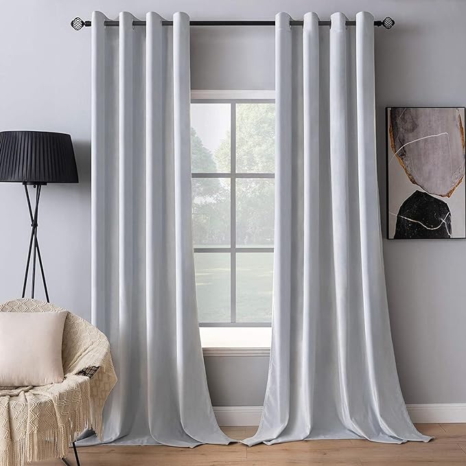MIULEE 2 Pieces Greyish White Velvet Curtains Exquisite & Elegant Grommet Thermal Soundproof Room Darkening Light Blocking Curtains/Drapes for Living Room Bedroom 52 x 90 Inch