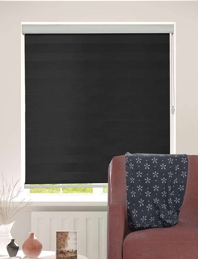 Shadesu Custom Size Zebra Blinds for Windows, 43" W x 72 H, Black, Dual Layer Free-Stop Zebra Shades, Light Control for Day and Night, Sheer Blinds for Indoor Windows, Bedroom, Kitchen