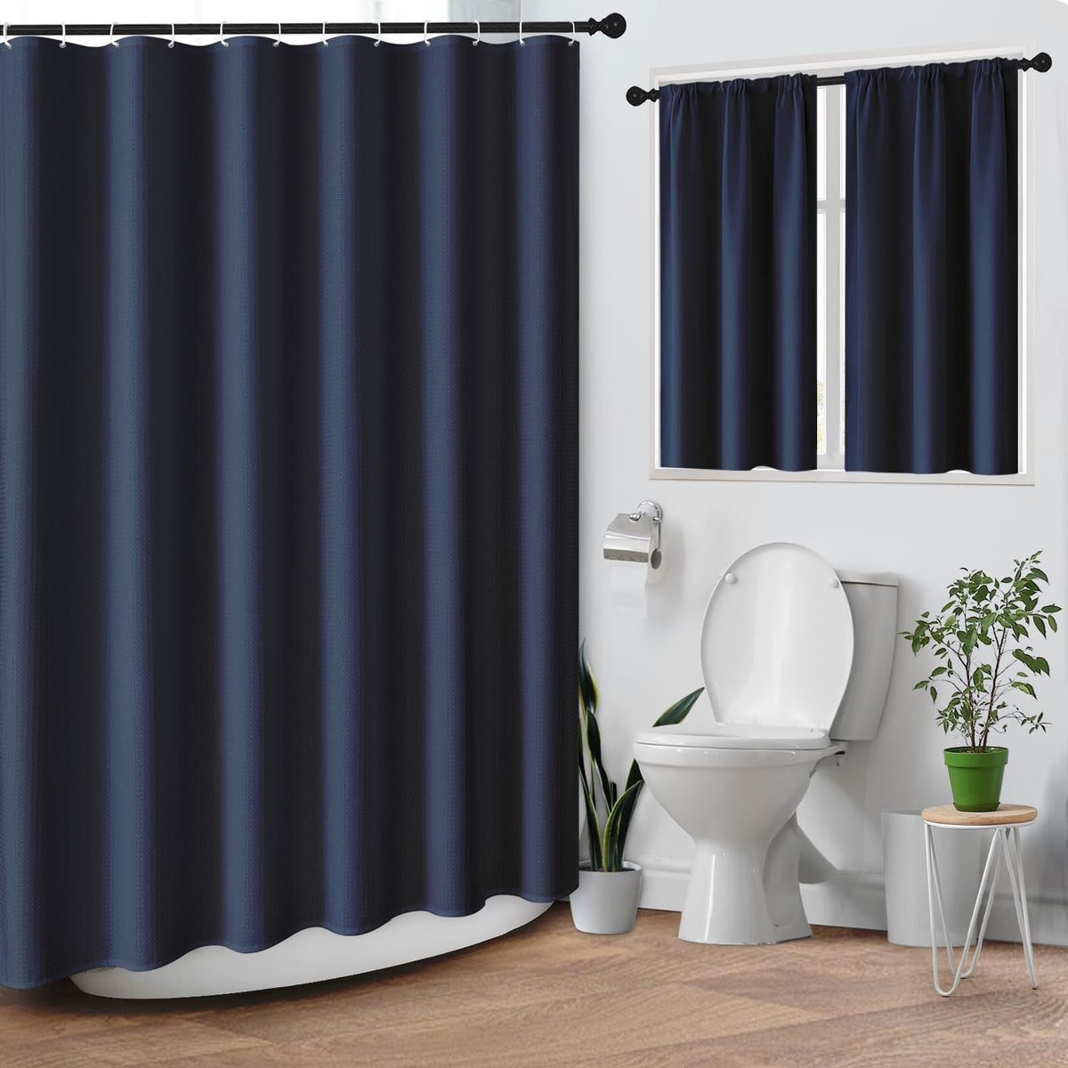 Culudea Shower Curtain Set, for Bathroom Decor 72" x 72", Modern Navy