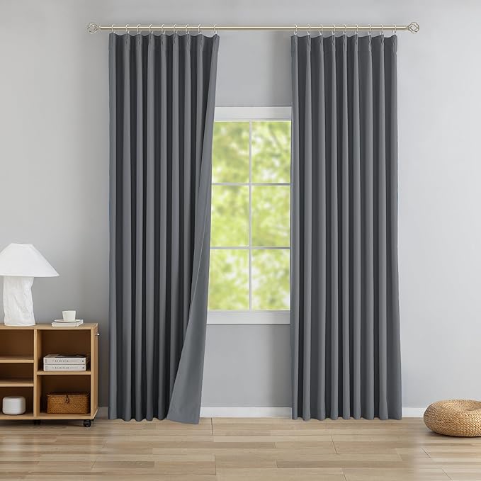 DONREN Neutral Gray Pinch Pleated Blackout Curtains with Hooks - 90 inch Length Room Darkening Thermal Insulated Window Curtain Panels for Living Room Bedroom 2 Panel 40" Wx90 L
