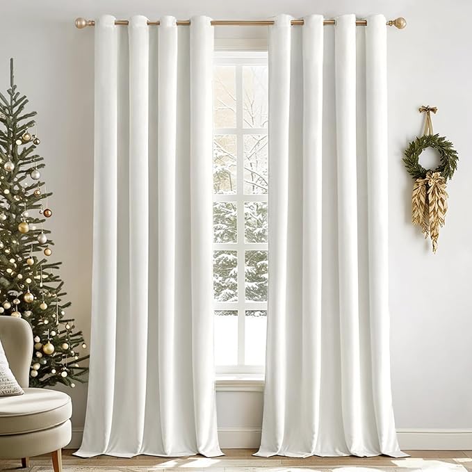 MIULEE Elegant Velvet Curtains Pure White Grommet Curtains Thermal Insulated Soundproof Room Darkening Blackout Curtains/Drapes for Girls & Ladys Living Room/Bedroom Decor 52 x 96 Inch 2 Panels