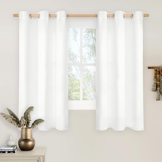 LAMIT White Linen Textured Curtains for Bedroom, Grommet Light Filtering Thick Curtains Noise Reducing Window Treatment Drapes for Nursery/Kitchen, Set of 2 Panels, W42 x L54