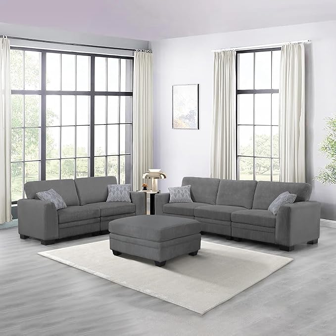Legend Vansen Oversized Modular Sectional Sofa,6 Seat U Shaped Couch with Ottoman,Corduroy Sofa with Deep Seat,Convertible Large Sectional Couches for Living Room (Grey, L2+3)