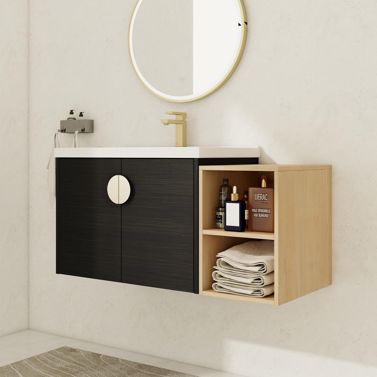 Beingnext 40" Bathroom Vanity with Sink, 40 Inch Floating Bathroom Vanity, Bathroom Vanity Combo with Adjustable Storage Shelf, Modern Bathroom Vanity, Wall Mounted Cabinet Set (Black Chestnut)