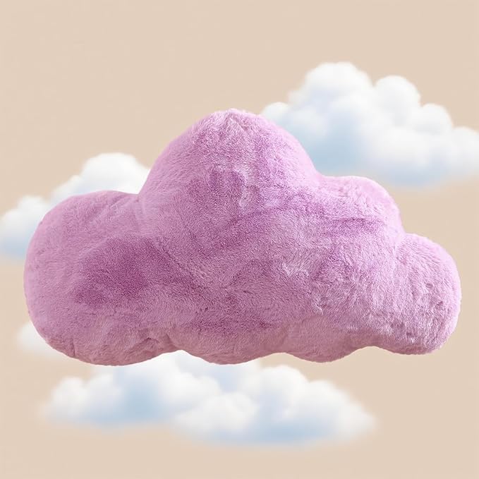 YRXRUS Cloud Pillows, Purple Cloud Shaped Pillow, Decorative Throw Pillow Gifts, Cute Plush Room Decor, Fluffy Faux Rabbit Fur 9.5"x16" Pillows for Living Bedroom Kids Room