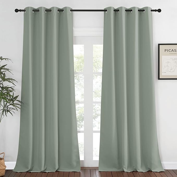 NICETOWN Bedroom Curtain 95 inches Long for Bedroom - Grommet Top Thermal Insulated Energy Saving Sound Reducing Drapes for Living Room, Sage Green, 1 Panel, W52 x L95