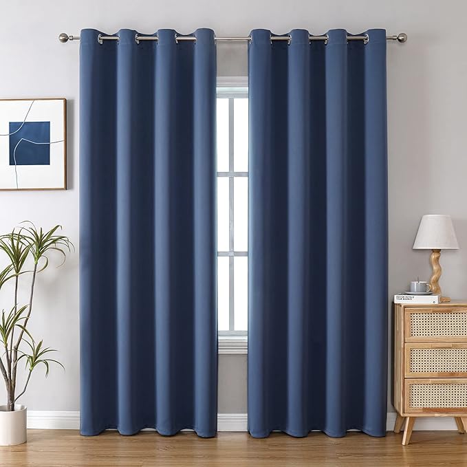 ChrisDowa Grommet Blackout Curtains for Bedroom and Living Room - 2 Panels Set Thermal Insulated Room Darkening Curtains (Stone Blue, 52W x 95L)