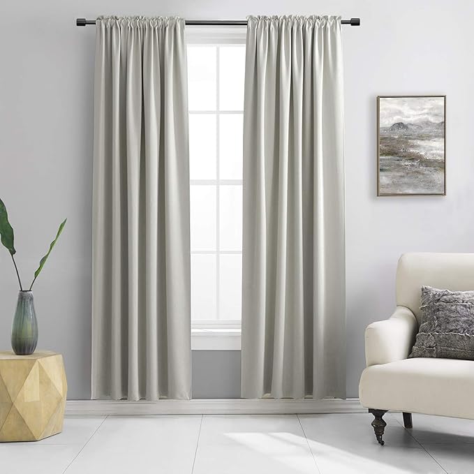 DONREN Light Grey Blackout Curtains for Bedroom -Thermal Insulated Window Treatment Rod Pocket Curtain Drapes (52 W X 84 L,Set of 2 Panels)