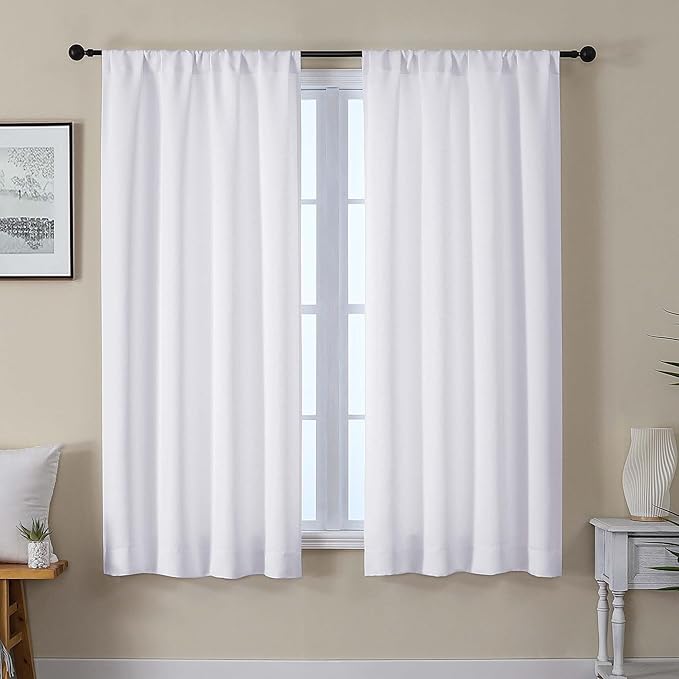 Gwine Light Filtering Curtains for Living Room 63 Inch Long, Thermal Insulated Window Treatment Black Out Curtains for Bedroom Decor with Rod Pocket, Each 40" Wx63 L, Pura White, 2PCS